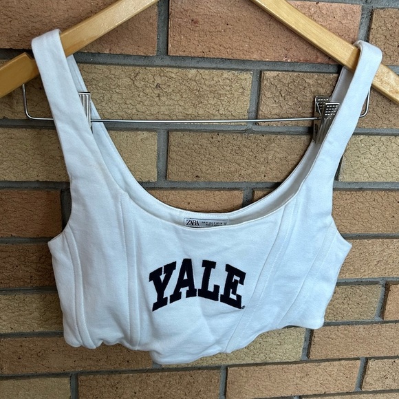 Zara Yale University Corset Tank Crop Top Boned Embroidered White Size Small - Picture 1 of 3